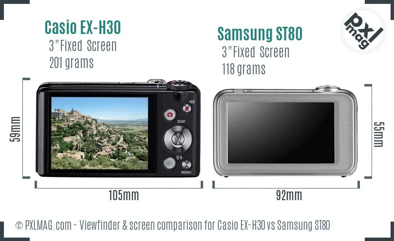 Casio EX-H30 vs Samsung ST80 Screen and Viewfinder comparison