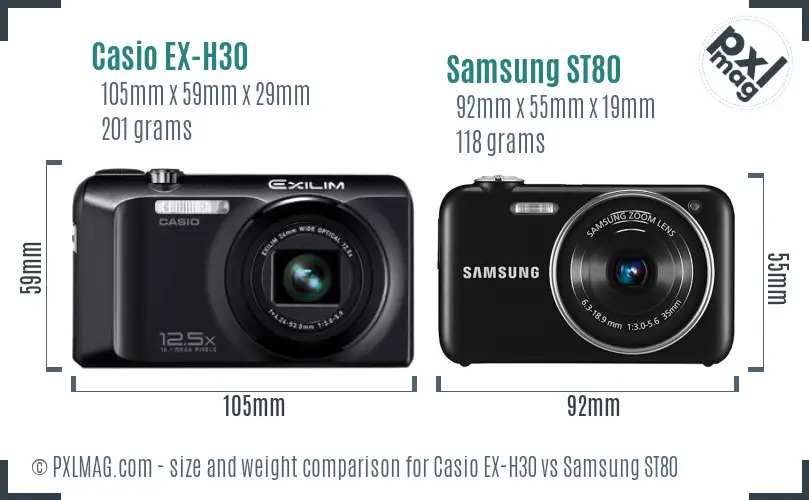 Casio EX-H30 vs Samsung ST80 size comparison