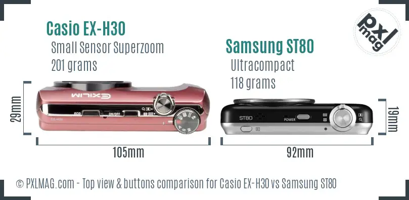 Casio EX-H30 vs Samsung ST80 top view buttons comparison