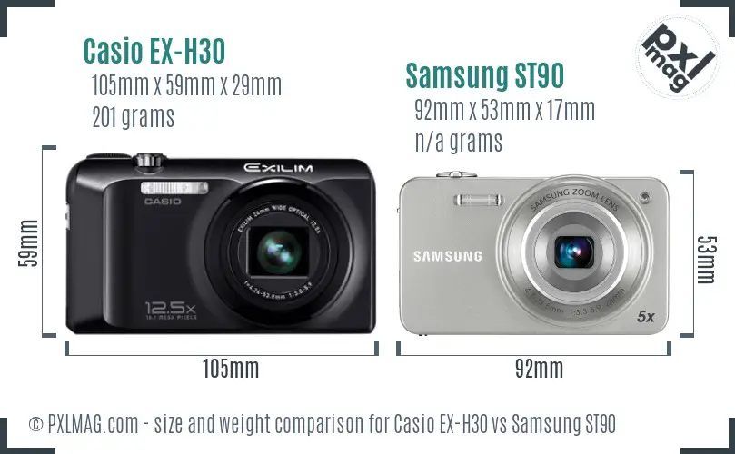 Casio EX-H30 vs Samsung ST90 size comparison Casio EX-H30 vs Samsung ST90 size comparison