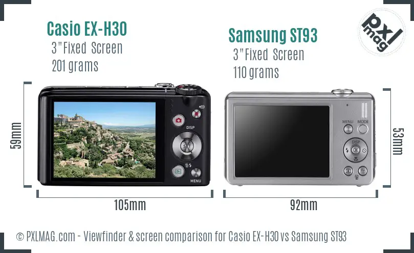 Casio EX-H30 vs Samsung ST93 Screen and Viewfinder comparison