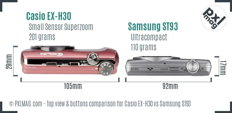 Casio EX-H30 vs Samsung ST93 top view buttons comparison