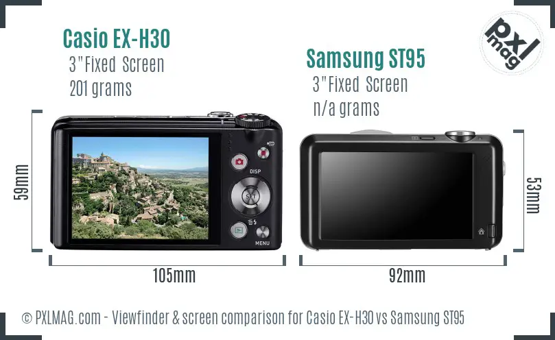 Casio EX-H30 vs Samsung ST95 Screen and Viewfinder comparison
