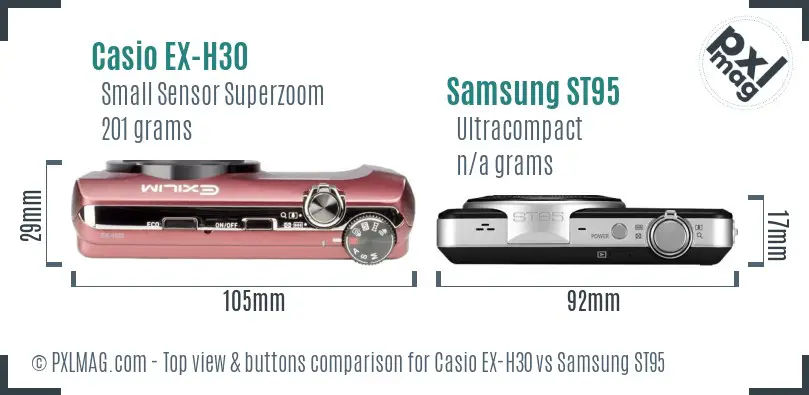 Casio EX-H30 vs Samsung ST95 top view buttons comparison