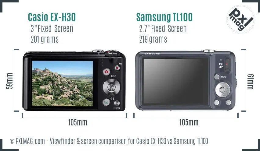 Casio EX-H30 vs Samsung TL100 Screen and Viewfinder comparison