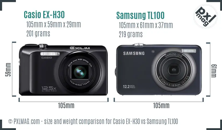 Casio EX-H30 vs Samsung TL100 size comparison