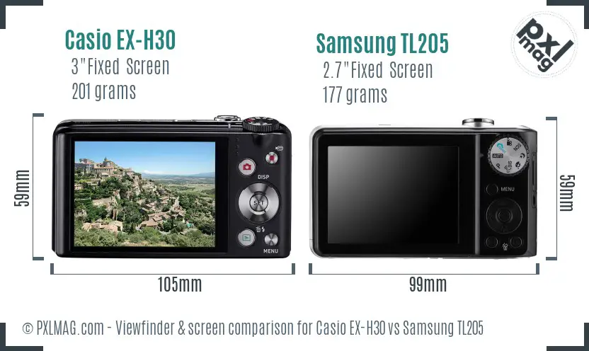 Casio EX-H30 vs Samsung TL205 Screen and Viewfinder comparison