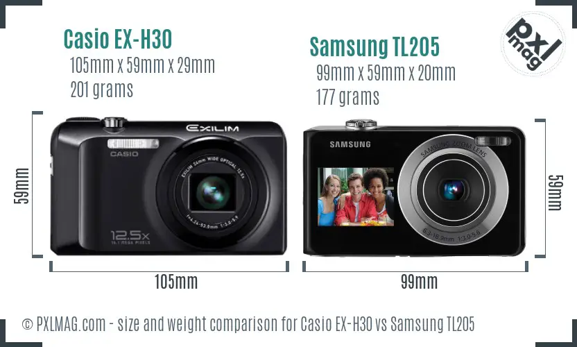 Casio EX-H30 vs Samsung TL205 size comparison
