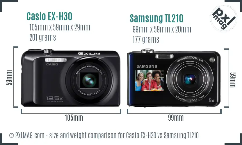 Casio EX-H30 vs Samsung TL210 size comparison