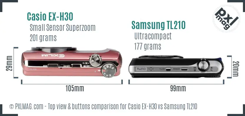 Casio EX-H30 vs Samsung TL210 top view buttons comparison