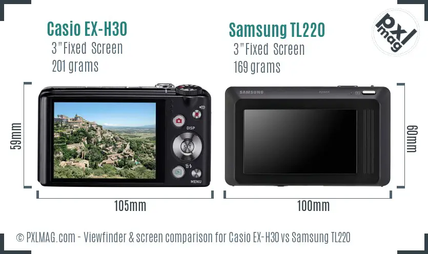 Casio EX-H30 vs Samsung TL220 Screen and Viewfinder comparison