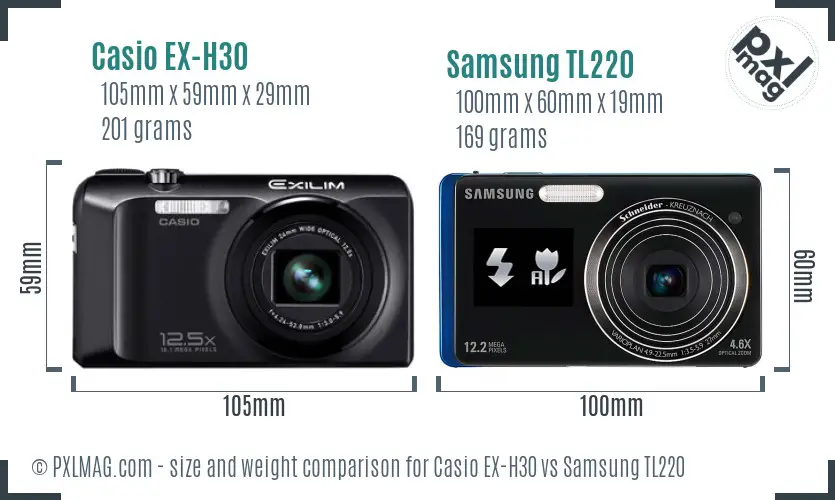 Casio EX-H30 vs Samsung TL220 size comparison