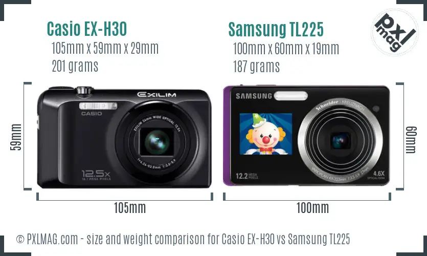 Casio EX-H30 vs Samsung TL225 size comparison