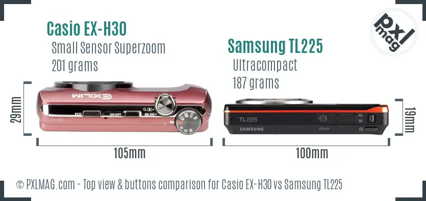 Casio EX-H30 vs Samsung TL225 top view buttons comparison