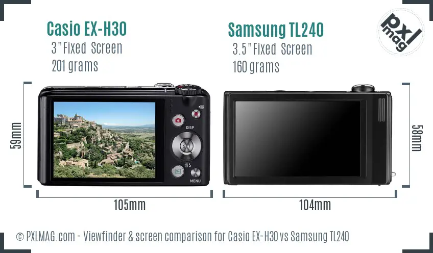 Casio EX-H30 vs Samsung TL240 Screen and Viewfinder comparison