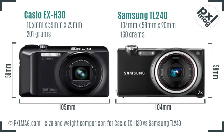 Casio EX-H30 vs Samsung TL240 size comparison