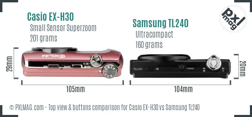 Casio EX-H30 vs Samsung TL240 top view buttons comparison