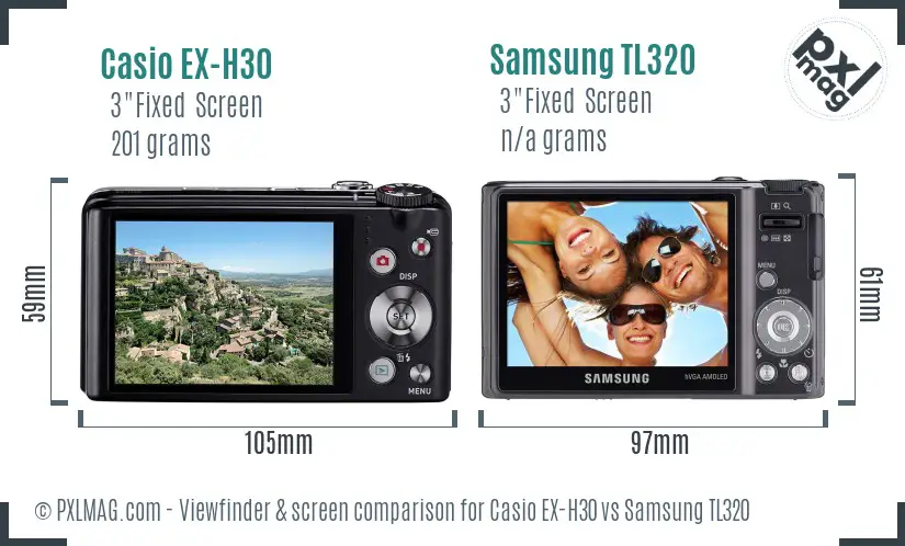 Casio EX-H30 vs Samsung TL320 Screen and Viewfinder comparison