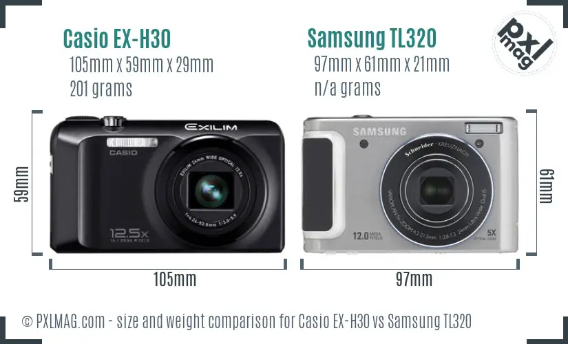 Casio EX-H30 vs Samsung TL320 size comparison