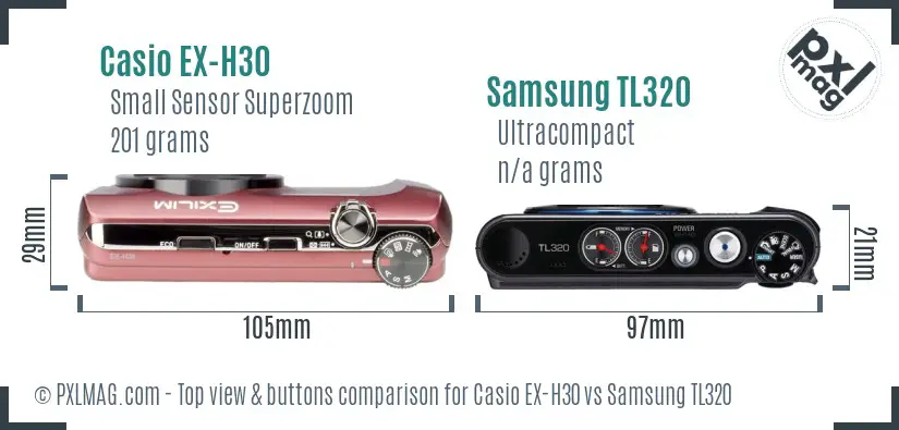 Casio EX-H30 vs Samsung TL320 top view buttons comparison