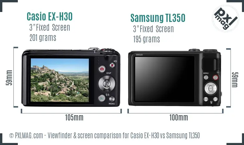 Casio EX-H30 vs Samsung TL350 Screen and Viewfinder comparison