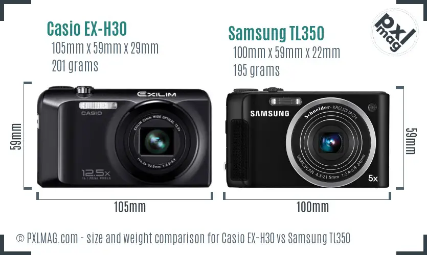 Casio EX-H30 vs Samsung TL350 size comparison