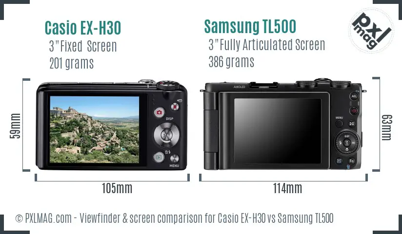 Casio EX-H30 vs Samsung TL500 Screen and Viewfinder comparison