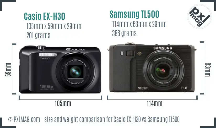 Casio EX-H30 vs Samsung TL500 size comparison