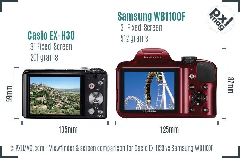 Casio EX-H30 vs Samsung WB1100F Screen and Viewfinder comparison