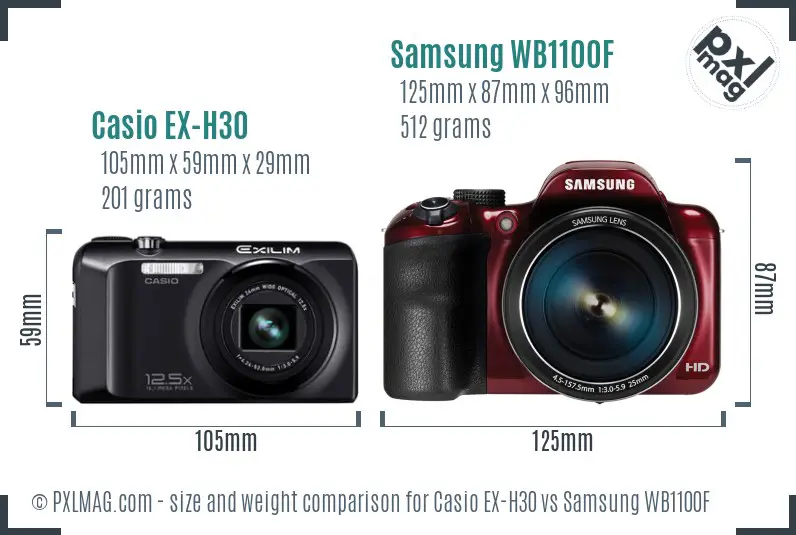 Casio EX-H30 vs Samsung WB1100F size comparison
