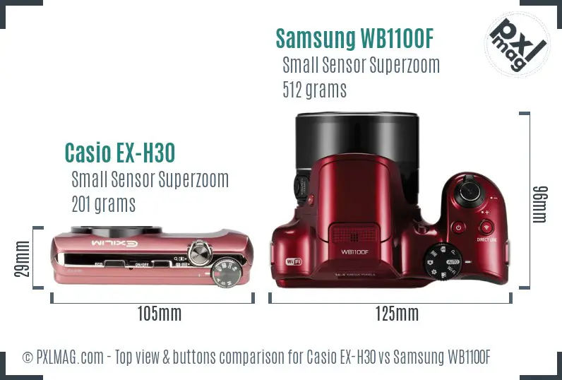 Casio EX-H30 vs Samsung WB1100F top view buttons comparison
