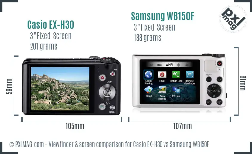 Casio EX-H30 vs Samsung WB150F Screen and Viewfinder comparison