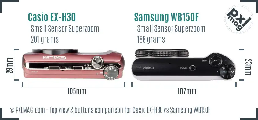 Casio EX-H30 vs Samsung WB150F top view buttons comparison