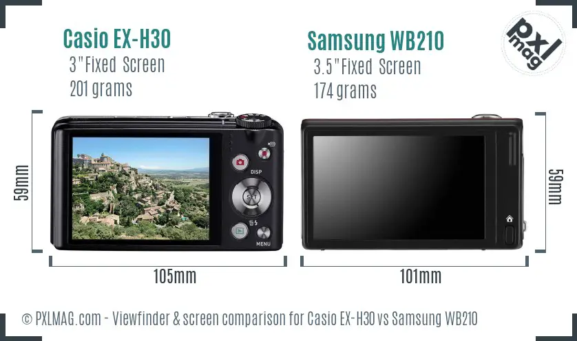 Casio EX-H30 vs Samsung WB210 Screen and Viewfinder comparison