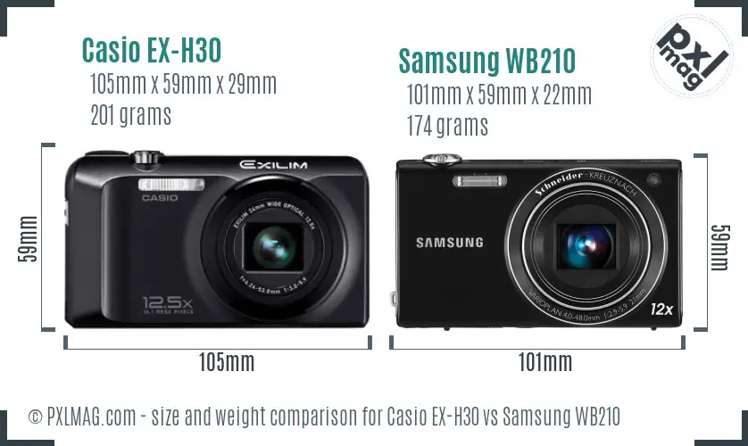 Casio EX-H30 vs Samsung WB210 size comparison