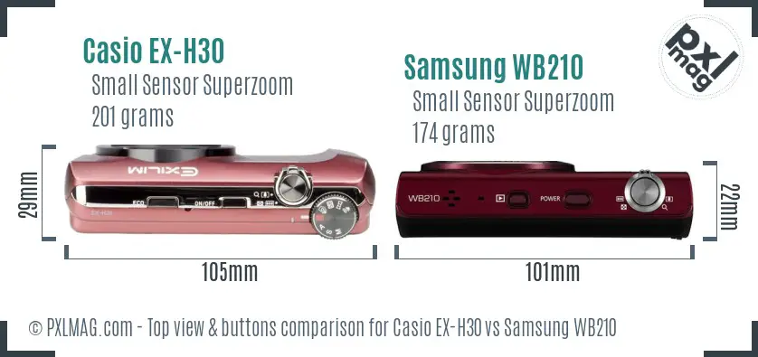 Casio EX-H30 vs Samsung WB210 top view buttons comparison