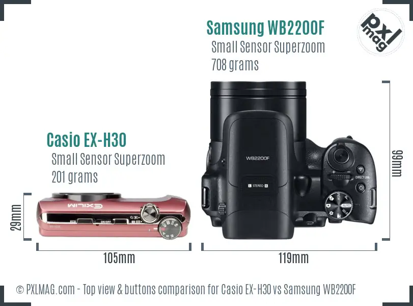 Casio EX-H30 vs Samsung WB2200F top view buttons comparison