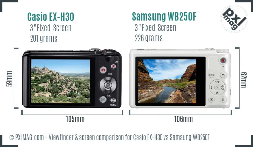Casio EX-H30 vs Samsung WB250F Screen and Viewfinder comparison
