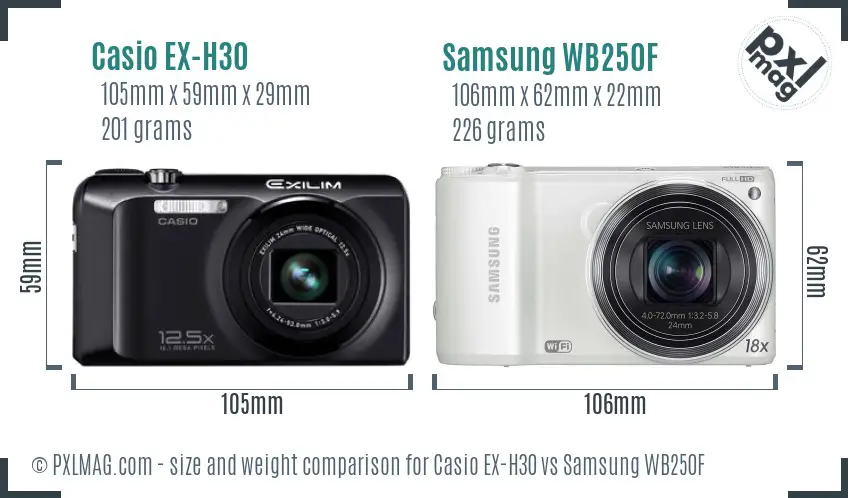 Casio EX-H30 vs Samsung WB250F size comparison