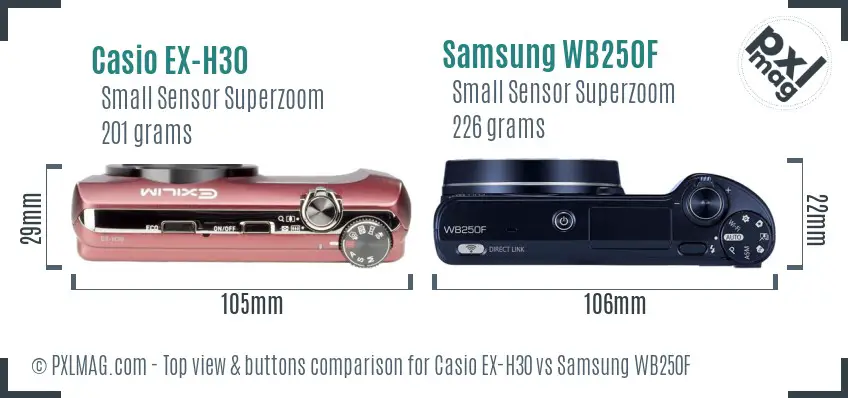 Casio EX-H30 vs Samsung WB250F top view buttons comparison