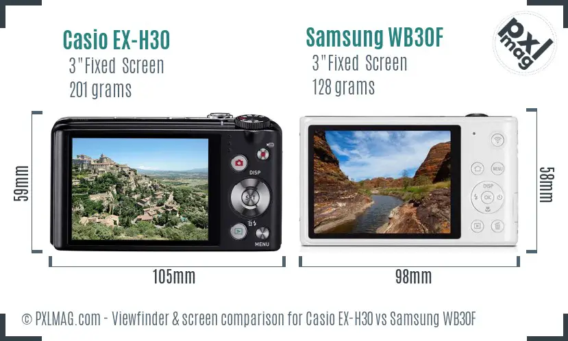 Casio EX-H30 vs Samsung WB30F Screen and Viewfinder comparison