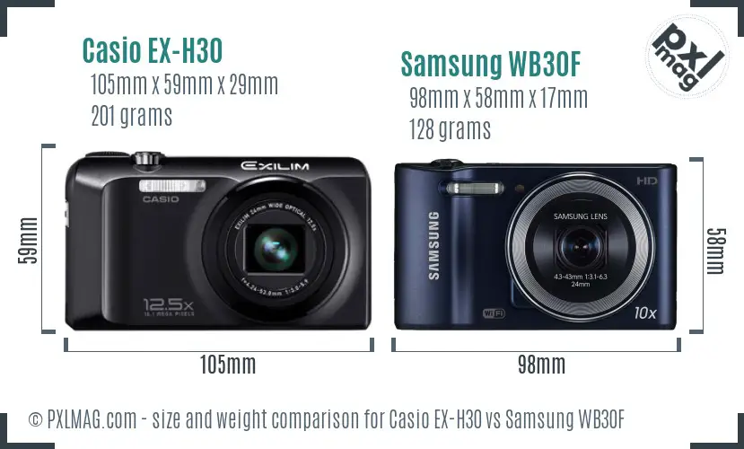 Casio EX-H30 vs Samsung WB30F size comparison