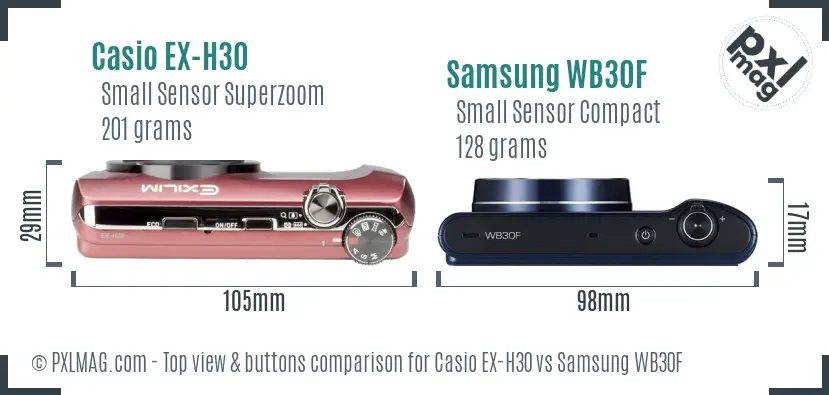 Casio EX-H30 vs Samsung WB30F top view buttons comparison