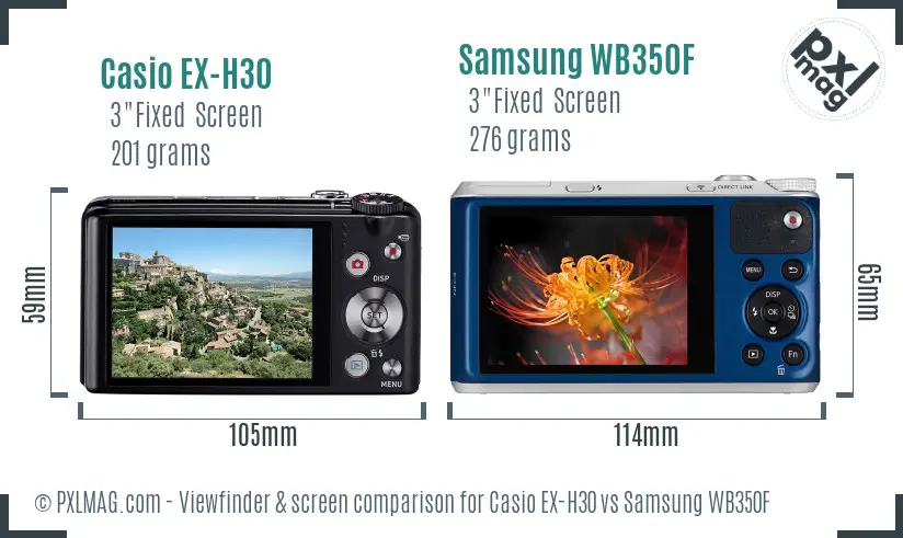 Casio EX-H30 vs Samsung WB350F Screen and Viewfinder comparison