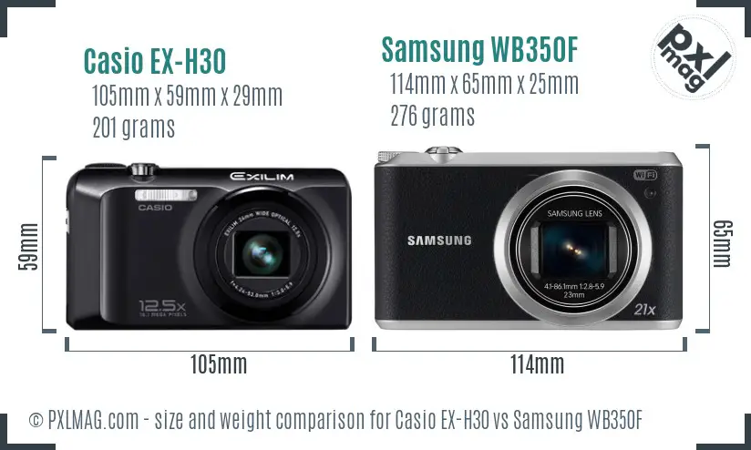 Casio EX-H30 vs Samsung WB350F size comparison