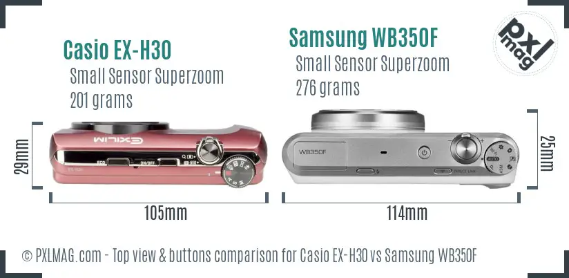 Casio EX-H30 vs Samsung WB350F top view buttons comparison