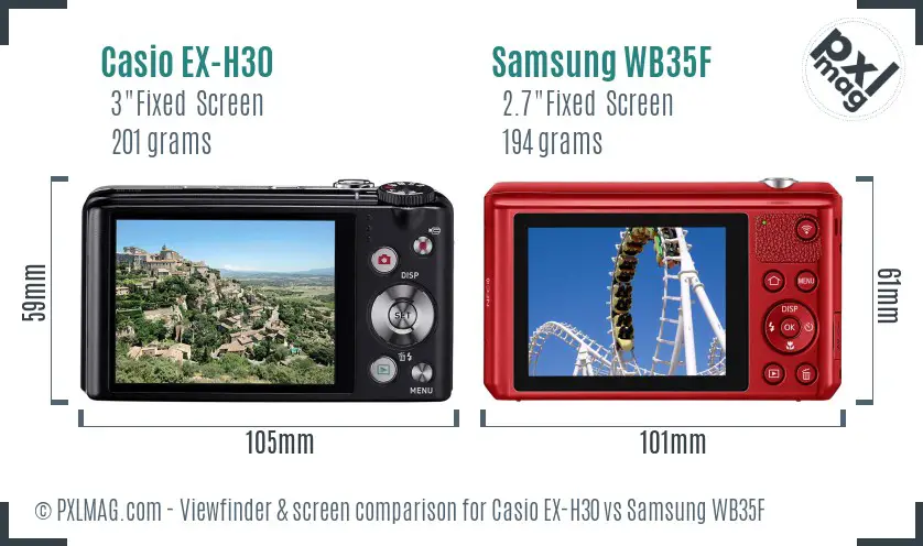 Casio EX-H30 vs Samsung WB35F Screen and Viewfinder comparison
