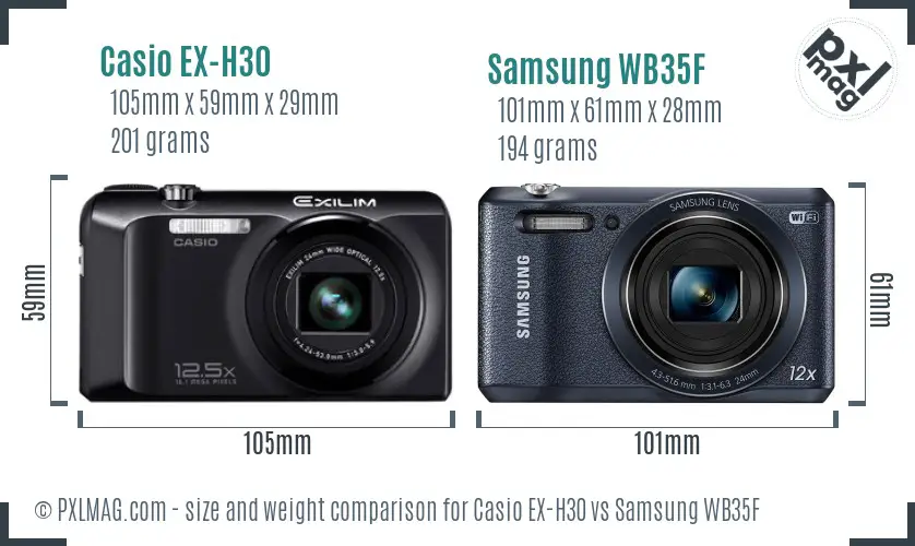 Casio EX-H30 vs Samsung WB35F size comparison