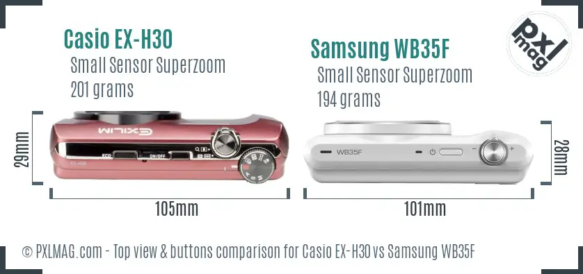 Casio EX-H30 vs Samsung WB35F top view buttons comparison