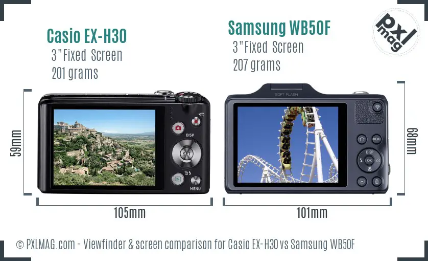 Casio EX-H30 vs Samsung WB50F Screen and Viewfinder comparison